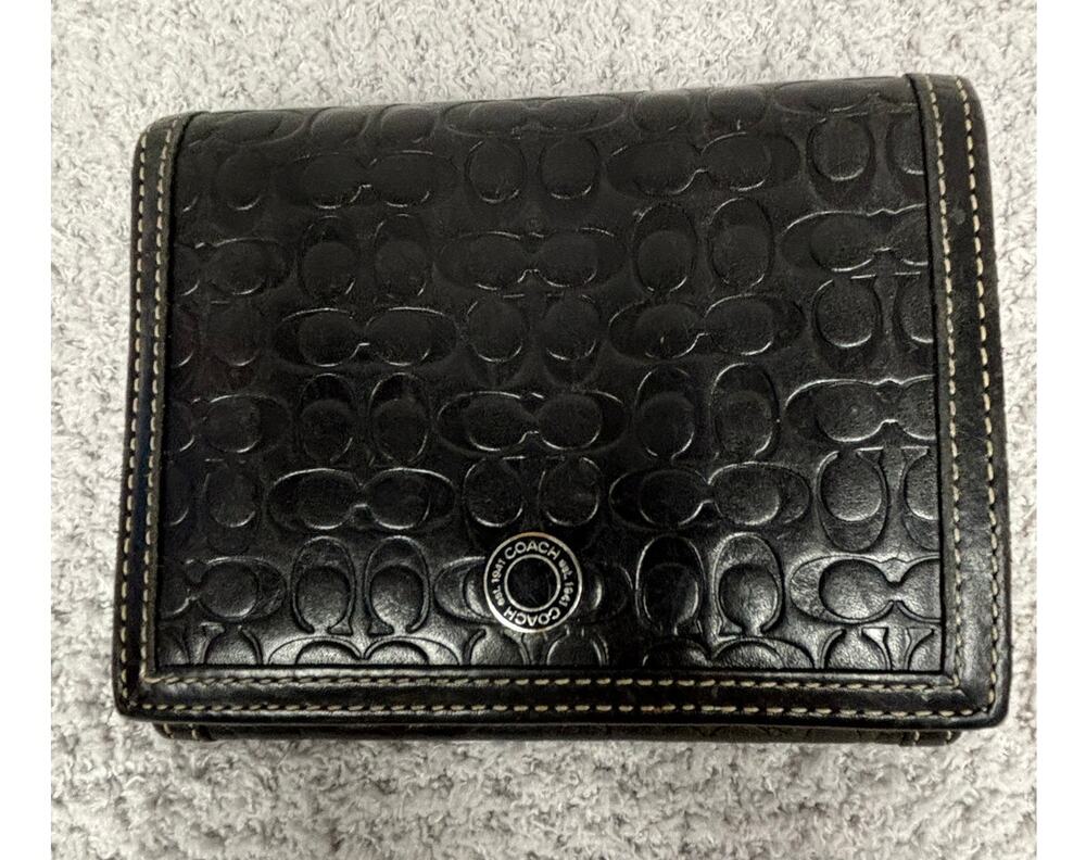 Vintage Coach Signature C Embossed Black Leather Wallet AS IS #79774